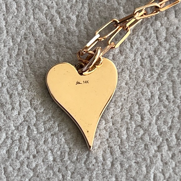Shy creations 14k rose gold paper clip pave diamond elongated heart necklace - Picture 9 of 16